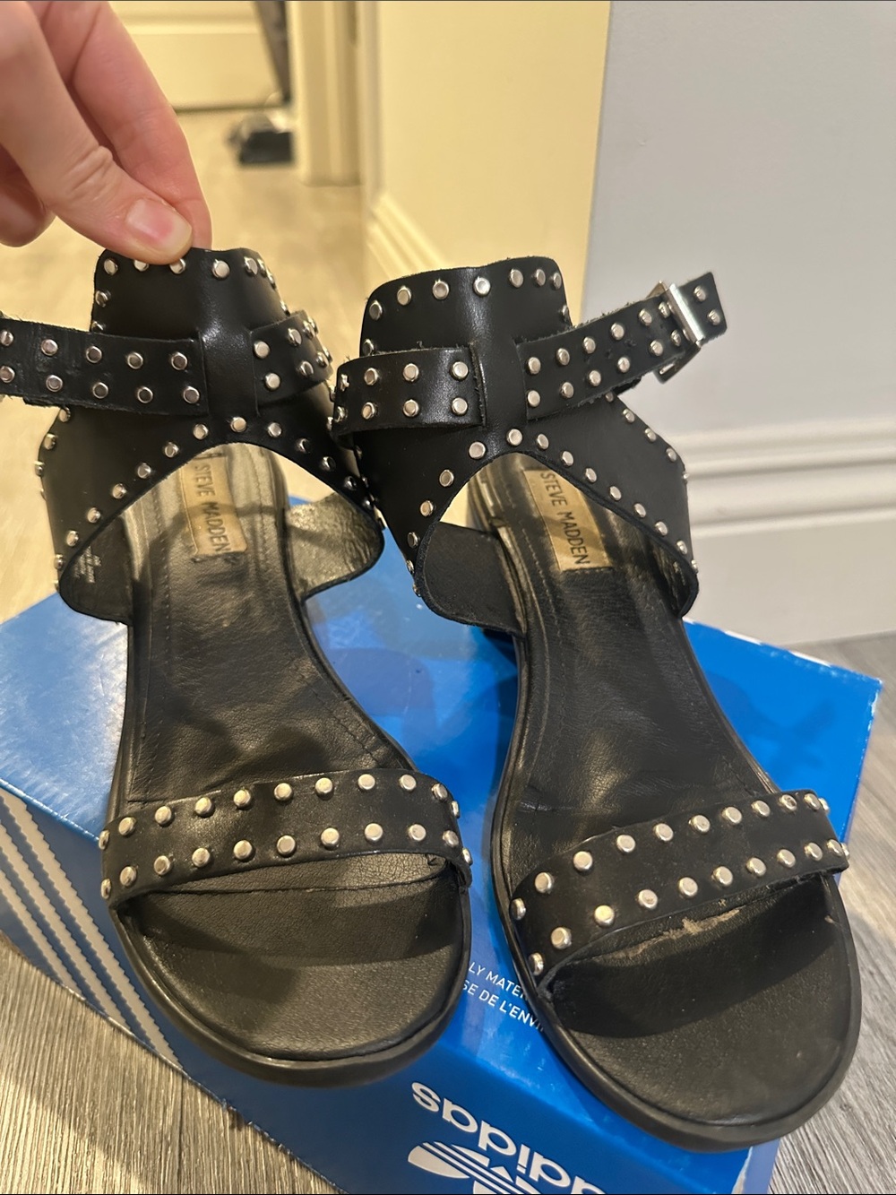 Steve Madden Black Studded Ankle-Strap Sandals